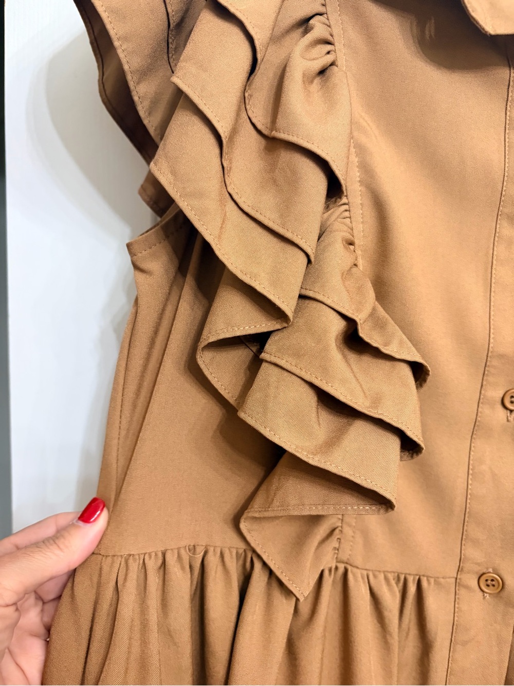 entro Button-Front Dress in Camel Brown - Picture 4 of 5